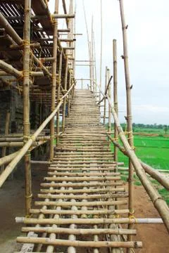 Bamboo steps for construction of temple Stock Photos