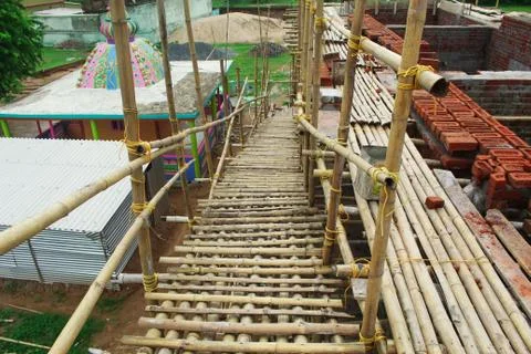 Bamboo steps for construction of temple Foto stock