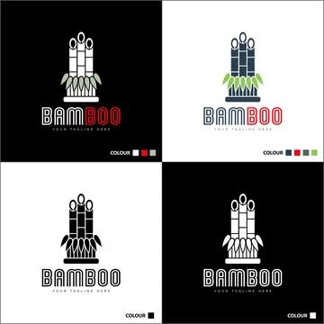 Bamboo stick leaf silhouette logo set template design Stock Illustration
