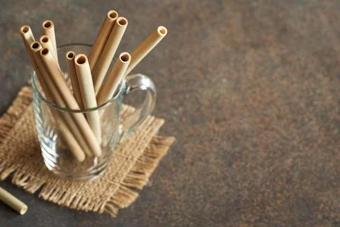 Bamboo straws with copy space - zero-waste or ecology concept Stock Photos