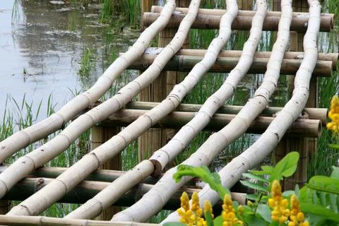 Bamboo structure of bridge. Stock Photos