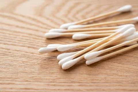 Bamboo swabs on the table. Stock Photos