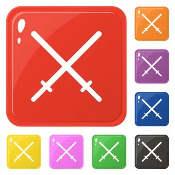 Bamboo sword weapon icons set 8 colors isolated on white. Collection of gloss Stock Illustration