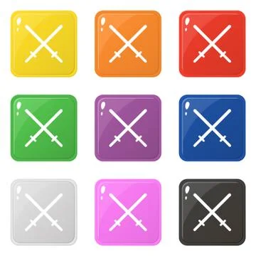 Bamboo sword weapon icons set 9 colors isolated on white. Collection of gloss Stock Illustration