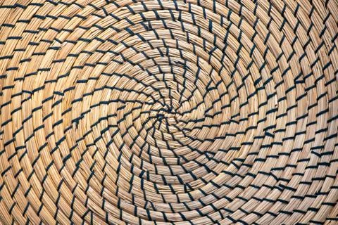 Bamboo table mat or round placemat texture closeup. Natural background. Stock Photos