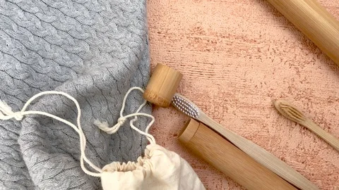 Bamboo tooth brush demonstration concept. Stock Footage 112865200