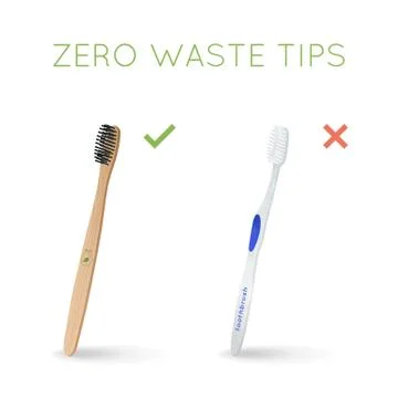 Bamboo toothbrush instead of plastic toothbrush Stock Illustration