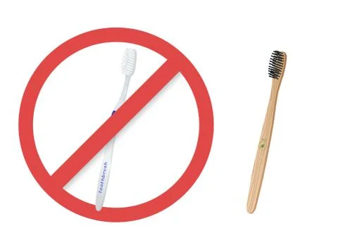 Bamboo toothbrush instead of plastic toothbrush Stock Illustration