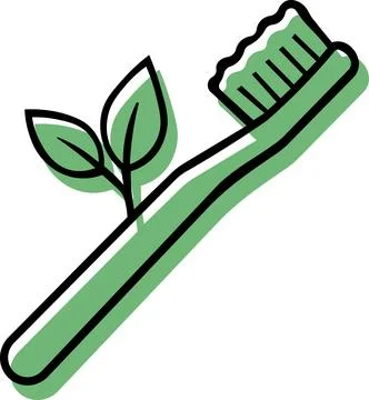 Bamboo toothbrush with leaf zero waste icon Stock Illustration