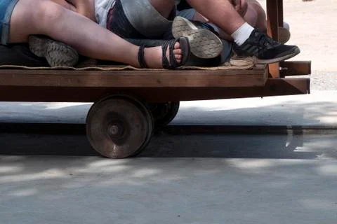 Bamboo train comprises of a bamboo platform resting on bogies Stock Photos