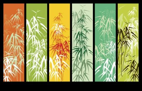 Bamboo tree banner set Stock Illustration