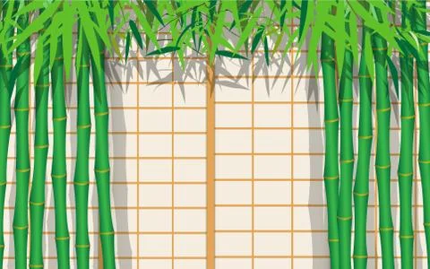 Bamboo tree with japan wall background Stock Illustration