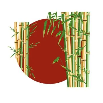 Bamboo trees with leaf. Color vector flat cartoon illustration Stock Illustration