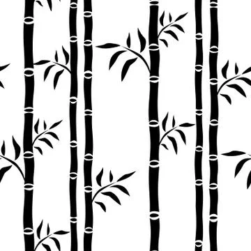 Bamboo trees seamless pattern leaf black floral Stock Illustration