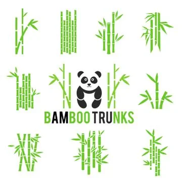 Bamboo vector icons set isolated on white background. Stock Illustration
