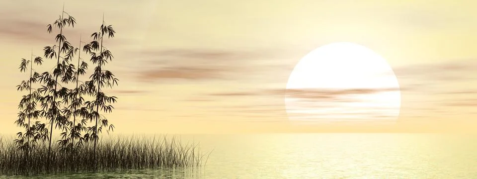 Bamboos by sunset - 3D render Stock Illustration