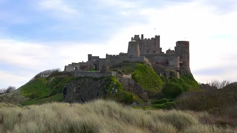 Bamburgh Castle view from the beach  Stock Footage 321473154