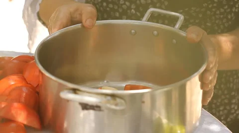 Bamia in Tomato Sauce Stock Footage 54643944