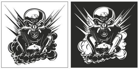 B&amp;amp;W skull with engine set Stock Illustration