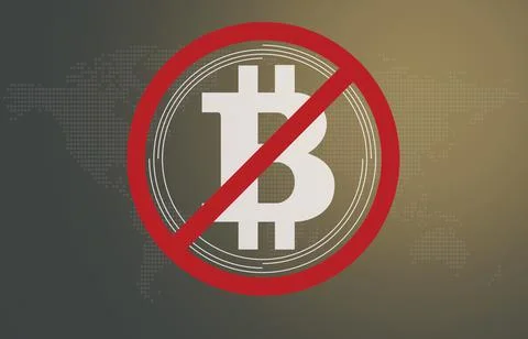 Ban of cryptocurrencies concept. bitcoin in red crossed out circle symbol Stock Illustration