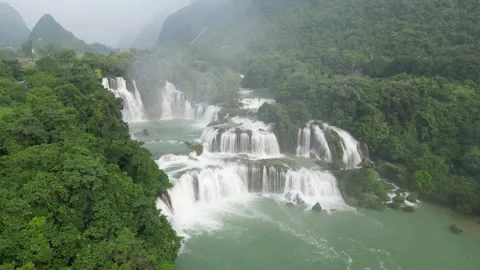 Ban Gioc Waterfall Cascading Over Tiers in Cao Bang, Vietnam Stock Footage 334621295