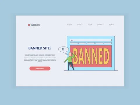 Ban on internet concept on web page template - cartoon person thinking what to 스톡 일러스트