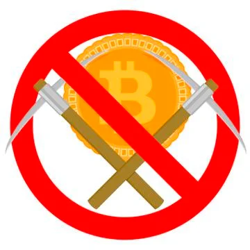 Ban mining and forbidden bitcoin symbol Stock Illustration