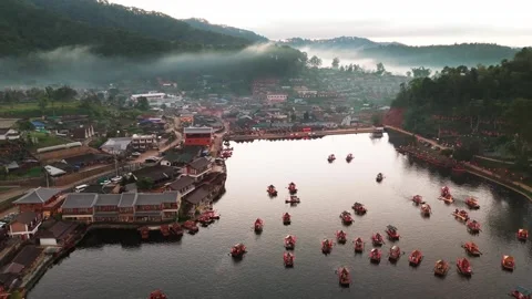Ban Ran Thai aerial view of Chinese village on Mae Hong Son Thailand Stock Footage 295173161