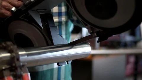 Ban saw cutting pipe Stock Footage 95541532