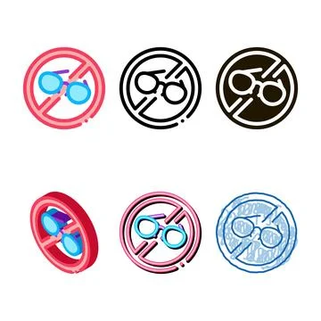 Ban on wearing glasses icon vector outline set Ilustração Stock