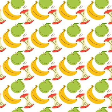 Banana and apple seamless pattern. Wrapping paper, seamless card, poster, ban Stock Illustration
