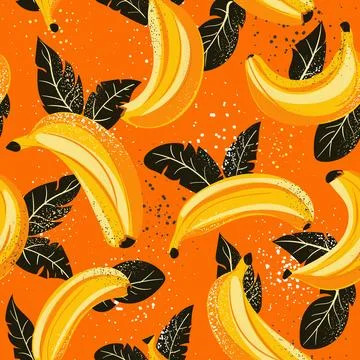 Banana and Leaf Pattern Set Against a Bright Orange Background That Captivates Stockillustratie