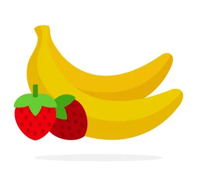 Banana and strawberry vector flat material design isolated object on white Stock Illustration