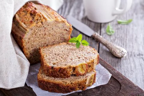 Banana bread on a cutting board Stock Photos