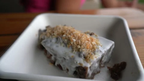 Banana Bread desert Plate. Local food and cuisine on Hawaii. Traditional local Stock Footage 167807891