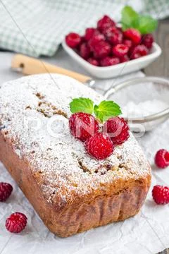 Banana Bread With Raspberries, Cherries And White Chocolate, Vertical