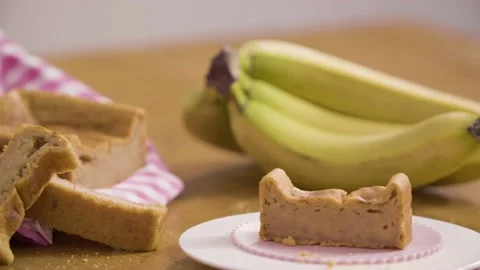 Banana Bread Slices On A Table I Stock Footage 140778066