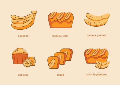 Banana cake icon set Stock Illustration