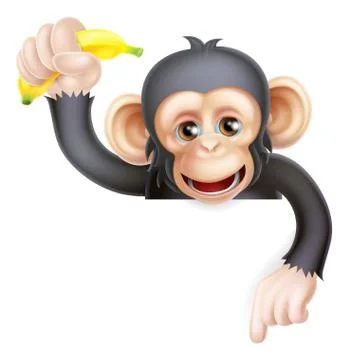 Banana Chimp Monkey Pointing Illustrazione stock