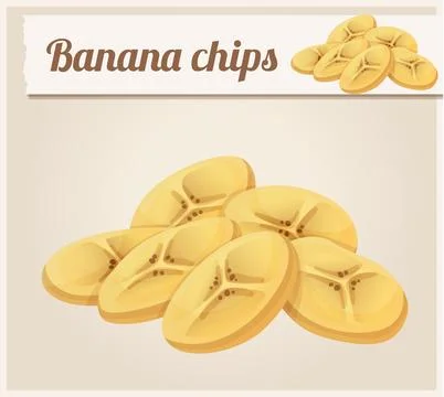 Banana chips vector icon, round fruit slices cartoon illustration Stock Illustration