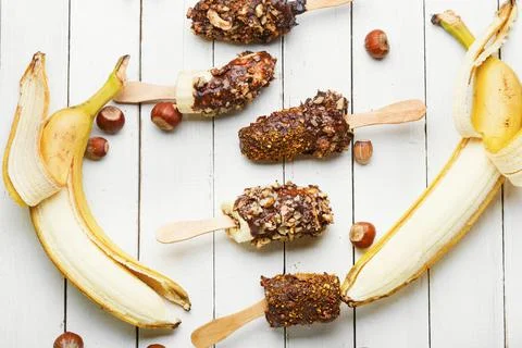Banana in chocolate Stock Photos