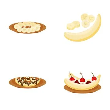 Banana dessert making and serving process Illustrazione stock
