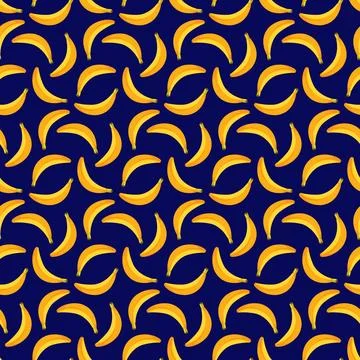 Banana flat seamless pattern on blue background. Stock Illustration