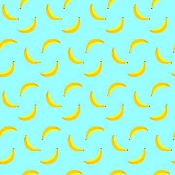 Banana flat seamless pattern on blue background. Stock Illustration