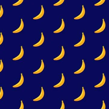 Banana flat seamless pattern on blue background. Stock Illustration