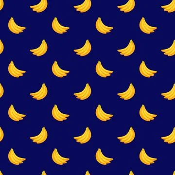Banana flat seamless pattern on blue background. Stock Illustration