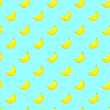 Banana flat seamless pattern on blue background. Stock Illustration