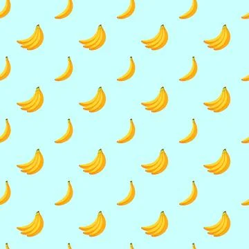 Banana flat seamless pattern on blue background. Stock Illustration