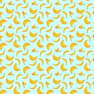 Banana flat seamless pattern on blue background. Stock Illustration