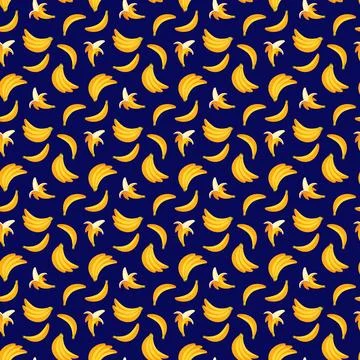 Banana flat seamless pattern on blue background. Stock Illustration